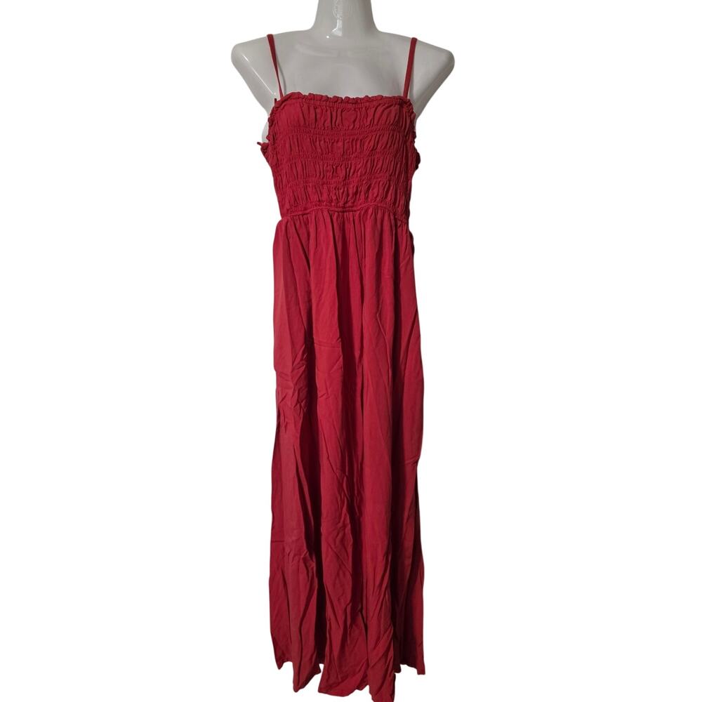 Old Navy Size S Women's Red Smocked Maxi Dress with pockets